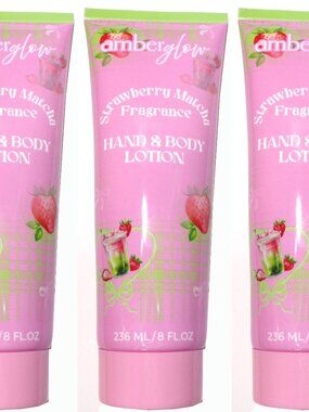 Amber Glow Strawberry Matcha Fragrance Hand & Body Lotion, 8 FL OZ (3-Pack)